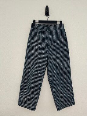 Uniqlo Marimekko Striped Wide Leg Pants Womens Small Green White Cotton Trousers